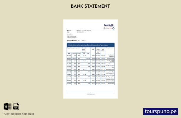 listo para imprimir la plantilla de Excel del extracto bancario ABC del Banco de